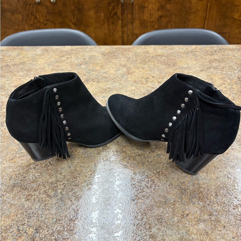 Vionic Black Suede Ankle Boots with Fringe